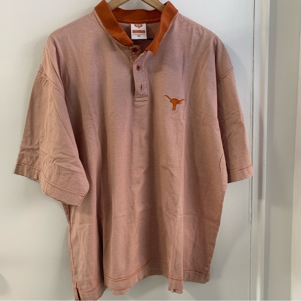 Vintage Texas Longhorns Burnt Orange and White Striped‎ Polo Shirt Size XXL
